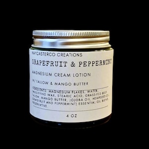 Magnesium lotion|tallow magnesium cream|muscle aches|sleep improvement|skincare|magnesium cream|sustainable packaging|skin loving ingredient