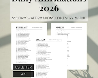 365 Daily Affirmations 2026 | Printable PDF with Words of Affirmation, Self Care & Mental Health