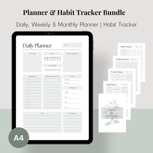 Planificateur quotidien, ensemble de suivi des habitudes, planificateur non daté, planificateur hebdomadaire, planificateur mensuel, imprimable, PDF, iPad, Goodnotes, design minimaliste