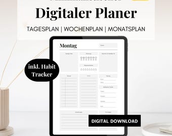 Undated Digital Planner German | Daily Weekly Monthly + Habit Tracker | GoodNotes iPad PDF | Reusable