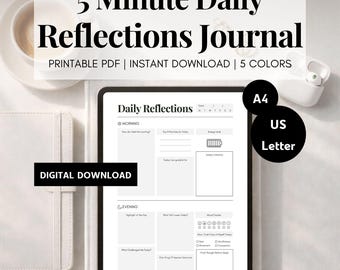 Daily Reflection Journal Printable PDF | Morning & Evening Routine | Self Reflection + Mindfulness Journal