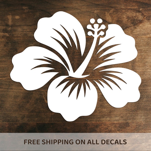 Hibiscus Vinyl Decal | Hawaiian Tropical Flower Bumper Sticker | Nature Decor | Choose Size/Color