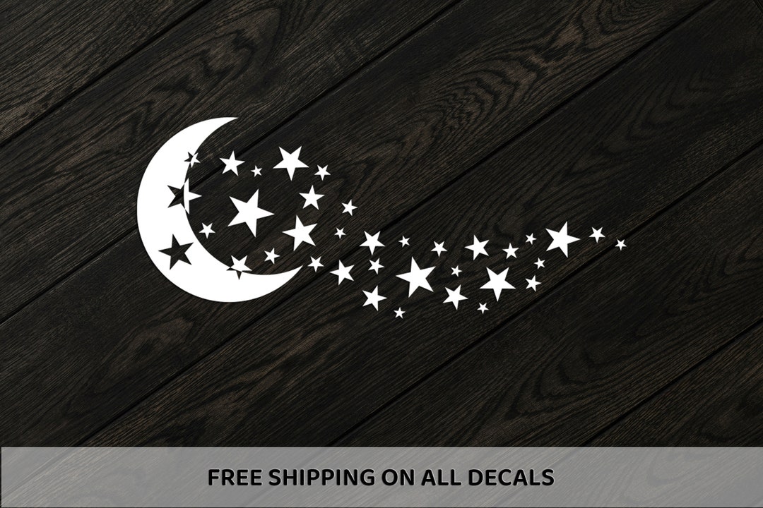 Moon and Stars Vinyl Decal Night Sky Car Bumper Sticker Outdoors Nature ...