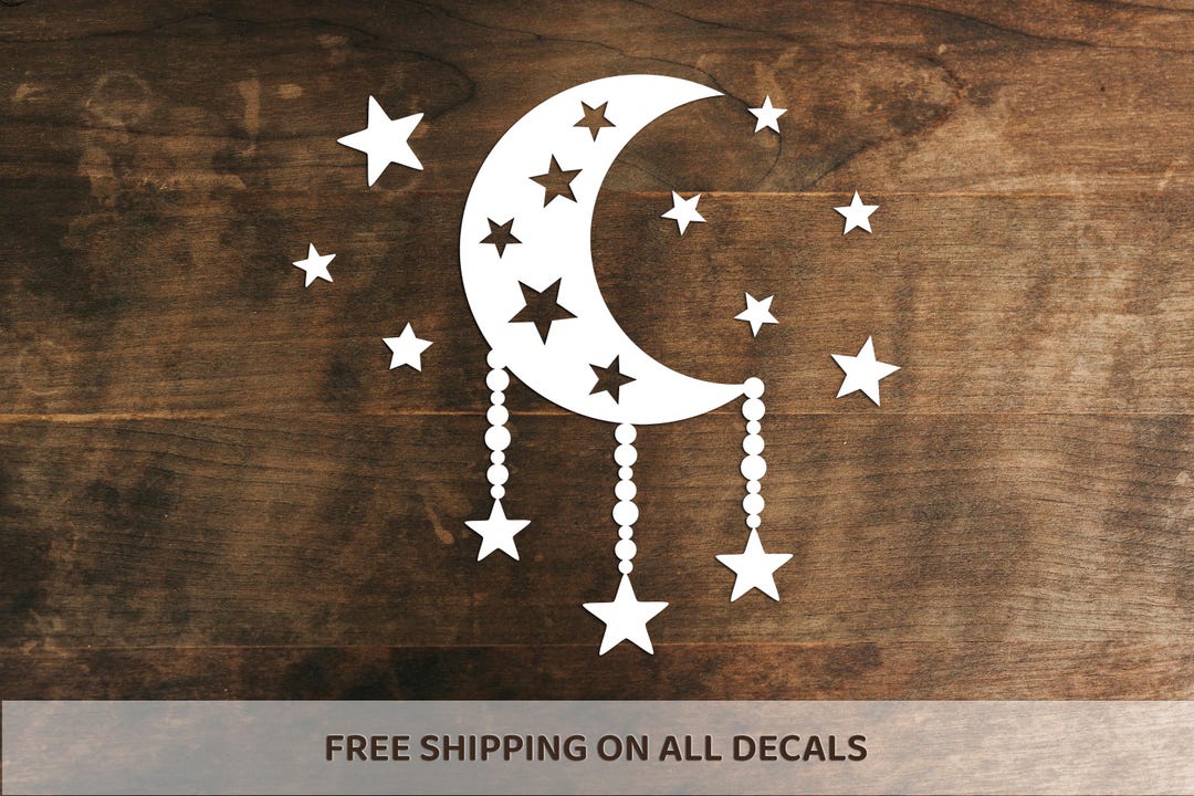 Crescent Moon and Stars Vinyl Decal | Night Sky Celestial Bumper ...