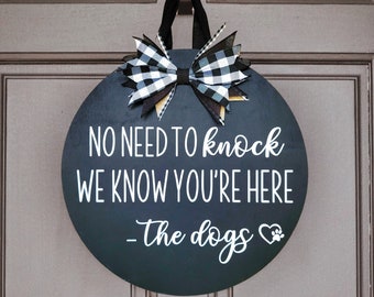 Wood Door Hanger, Gift For Dog Mom Front Door Wreath, Funny Sign For Dog Lover, New Homeowner Gift For Door, Round Porch Welcome Wood Sign
