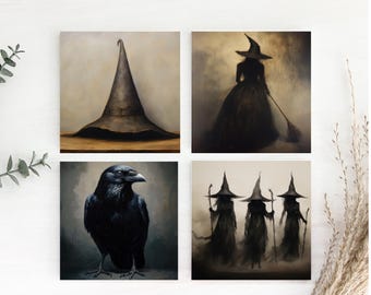 Halloween Witch Ceramic Coaster: Spooky Décor with Cork Back