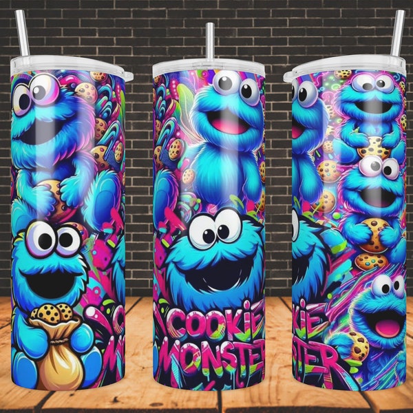 Cookie Monster, 20 oz tumblr, Wrap. cookie, PNG, monster, Skinny tumbler, Digital download, sublimation, instant download