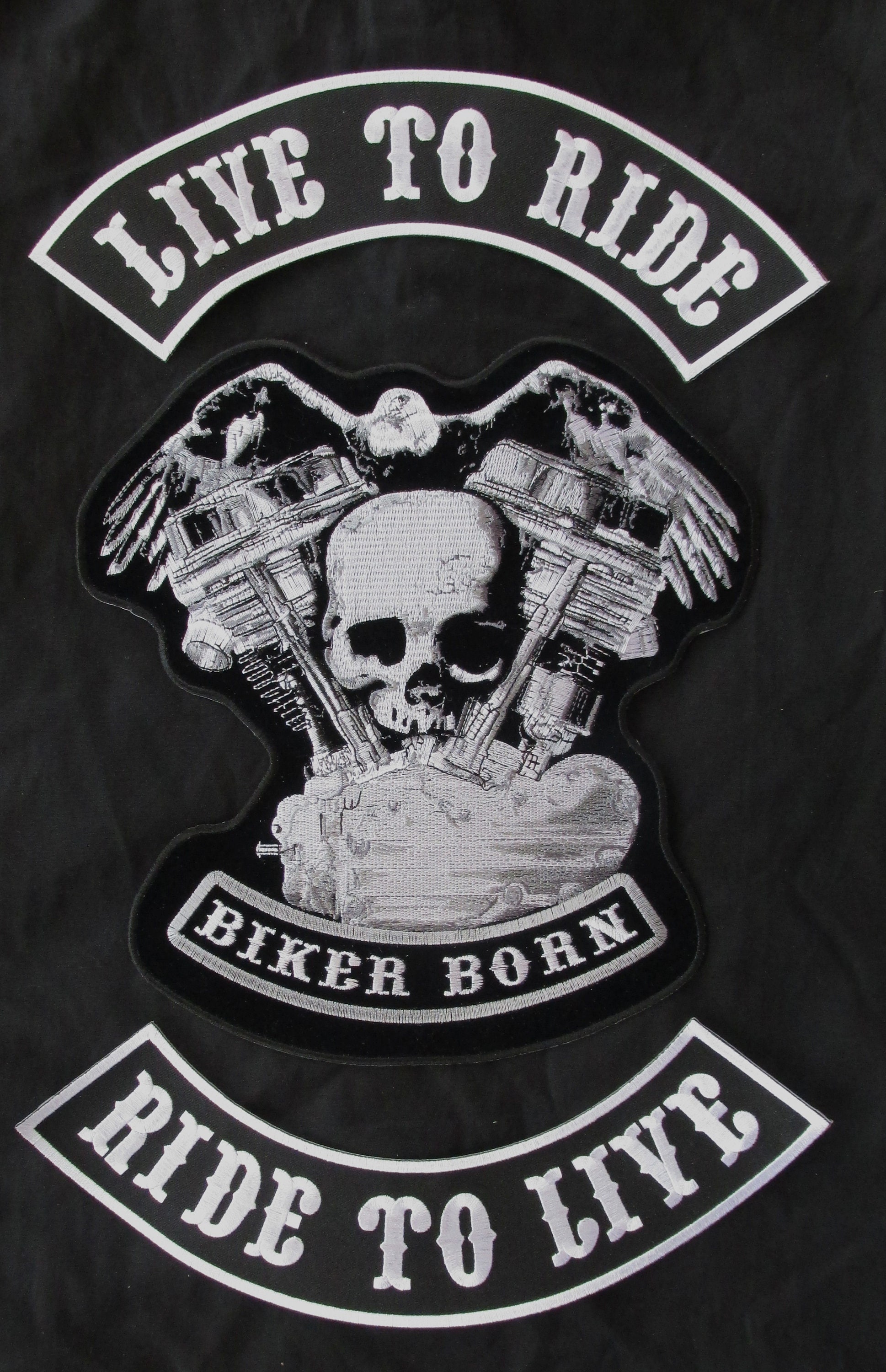Distressed Skull and Motor Skull Live to Ride Ride to Live
