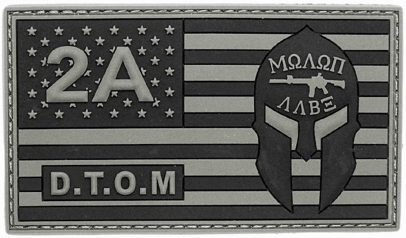 MOLON LABE SPARTAN SUBDUED USA FLAG MORALE PATCH | 2PC Hook Backing 3X2
