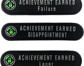 Achievement Earned PVC Morale Patch Set: Failure, Disappointment, Loner Hook Backing