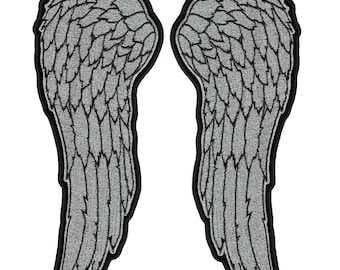 Angel Wings Metallic Silver High Thread Patch [Iron On Sew On -5.0 INCH]