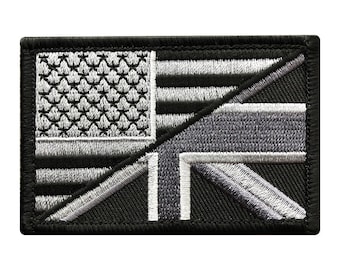 USA / UK Flag 3.0 Inch Patch (Embroidered Hook) (Black/Grey)