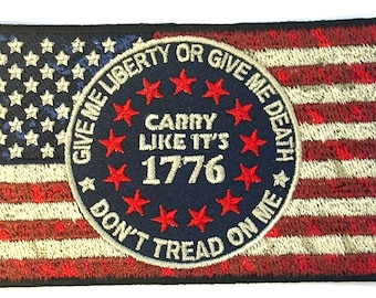 Distressed American Flag Patch: 1776 Liberty, Embroidered Iron-On