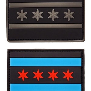 Chicago City Flag Tygmärke [2 st - PVC Gummi - Kardborrefäste Baksida - CH15,16]