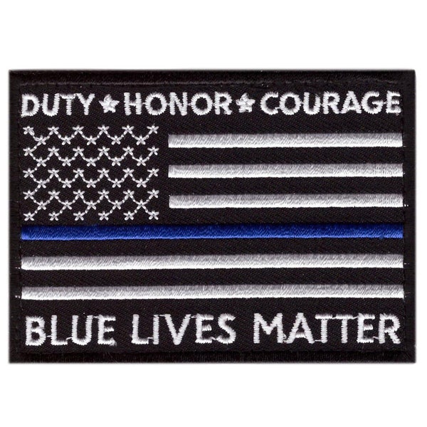 Duty Honor Courage Thin Blue Line Blue Lives Matter American Flag Patch (Embroidered Hook)