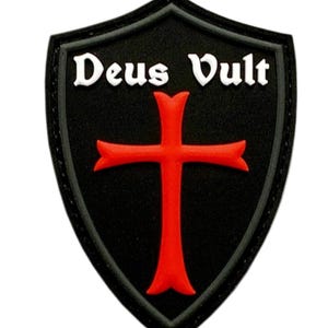 Deus Vult Cross Shield Patch: Templar Knight PVC Hook Fastener (3.0x2 Inch)