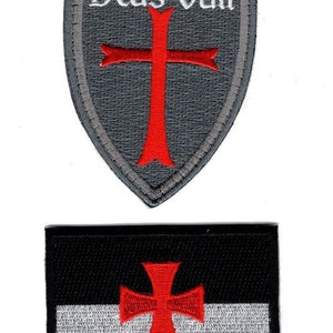 Deus Vult Cross Shield Christian Templar Knight 2pc Patch Bundle (Embroidered Hook)