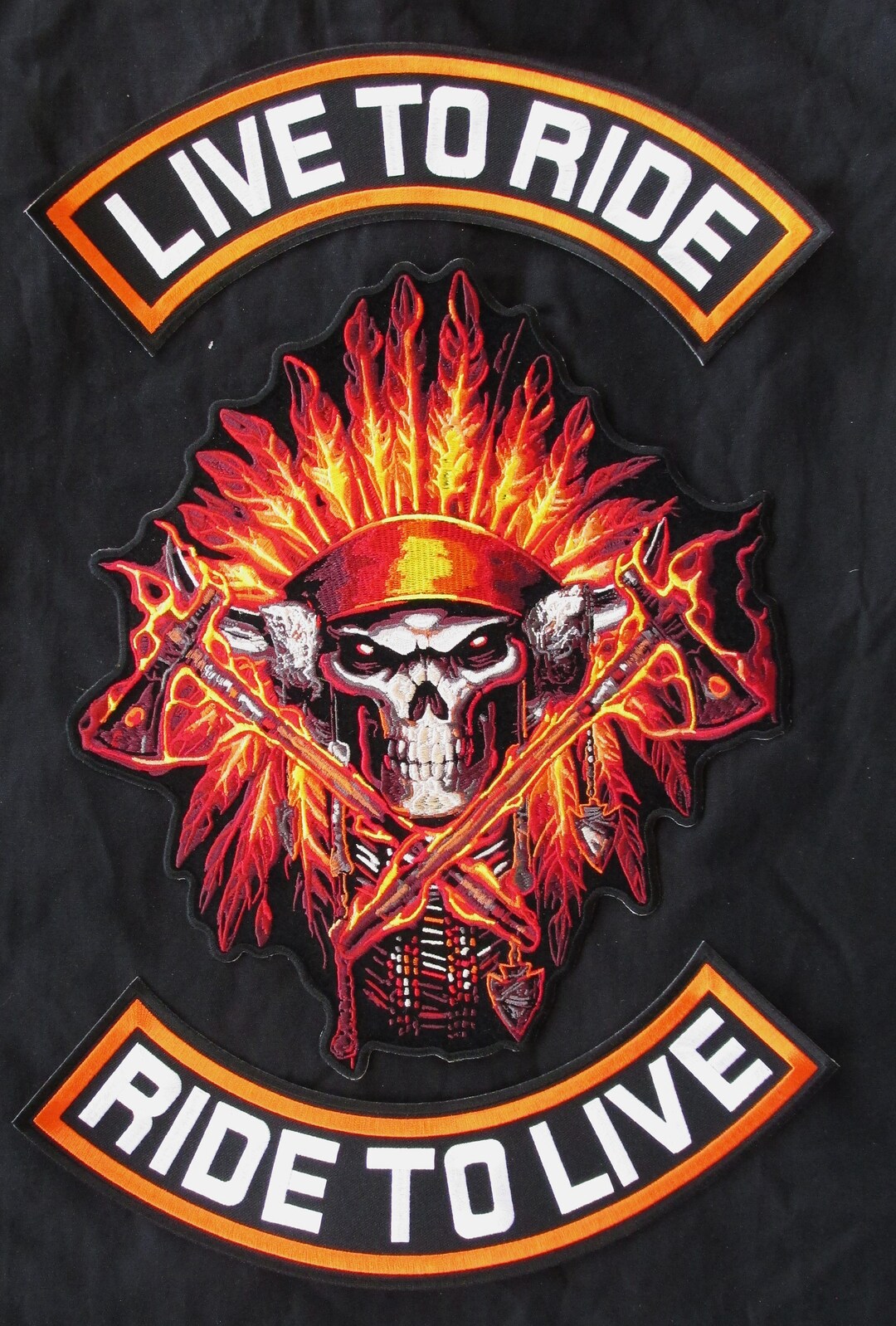 Reflective Retired Rocker Patch Flame Headdress Skull Patch, Reflective Rocker Biker Patch - XXL 3PC - Etsy