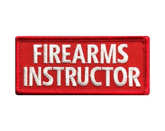 Firearms instructor 3.5 by 1.5 inch embroidered patch  hook red and white)