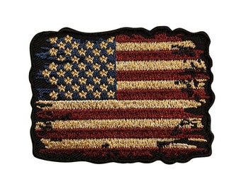 ヴィンテージ風アメリカ国旗のダメージ加工パッチ（3インチ、刺繍フック付き）