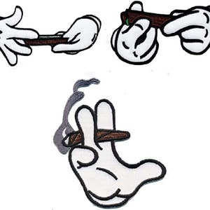 May include: Three iron-on patches featuring a cartoon hand holding a joint. The first patch shows a hand rolling a joint, the second shows a hand holding a lit joint, and the third shows a hand holding a joint with smoke coming from it.