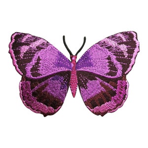 Può includere: Una farfalla ricamata di colore viola e marrone con un corpo rosa.