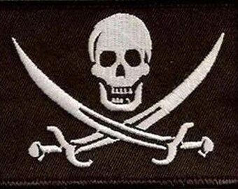 Jolly Roger Calico JackFlag  3.0 inch Patch (Embroidered Hook) (Black)