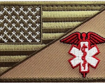 USA flag  medic paramedic tan emergency  patch (3.0 X 2.0 - hook fastener -P389)