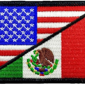 USA Mexico Flag Patch: Embroidered Iron-On Applique (3.0 X 2.0)