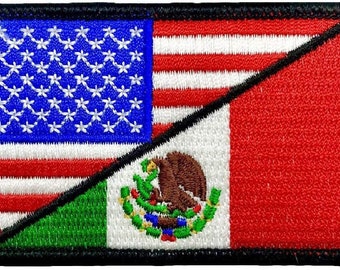 USA Mexico Flag Patch: Embroidered Iron-On Applique (3.0 X 2.0)