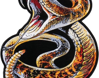 Embroidered Rattlesnake Patch: Iron On Snake Applique (11.0 x 9.0 inch)
