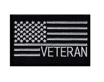 American Flag Veteran 3.5 x 2.25 inch Patch (Embroidered Hook)