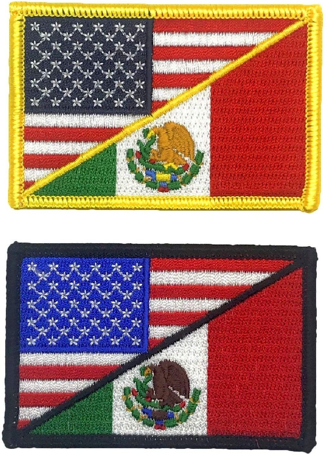 USA Flag Mexico Flag Patch [3.0 X 2.0 -“Hook” Fastener - UM2]