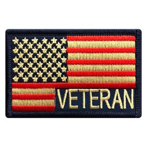 Parche de 3 pulgadas con la bandera estadounidense y diseño discreto de veterano (para planchar)