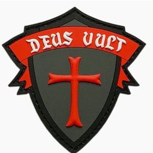 Deus Vult Cross Shield Patch: Christian Templar Knight, 3-inch Rubber