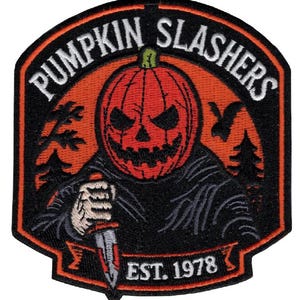 Halloween pumpkin slashers 4 by 3.75 inch embroidered patch iron on/sew on