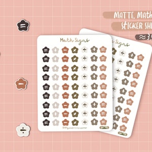 Math Signs Sticker Sheet | Matte Stickers for Crafting | Cute Stickers for Journaling |  Stickers For Notebooks | Bullet Journal Stickers |