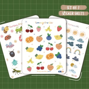Sticker Pack | Sticker Sheet Set| 3 Matte Sticker Sheets | Cute Kawaii Sticker Bundle | Planner Sticker Set | Journal Sticker Set of 3