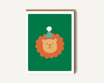 Biglietto di compleanno a forma di leone / animale per bambini, formato A2