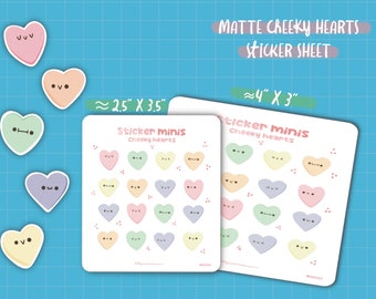 Kawaii Hearts Sticker Sheet Set | Matte Finish, Bullet Journal