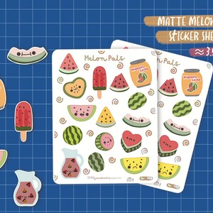 Melon Pals Sticker Sheet | Matte Stickers for Crafting | Stickers for Journaling | Number Stickers For Notebooks | Bullet Journal Stickers |