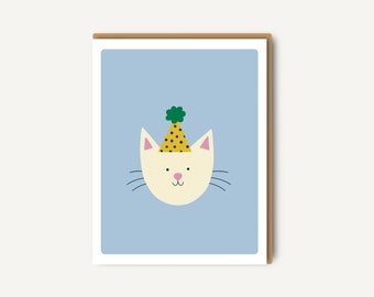 Biglietto di auguri per compleanno con gatto / Biglietto per bambini con animali da festa