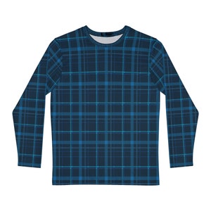Men&#39;s Blue Plaid Pajama Top - Classic Long Sleeve Sleep Shirt, Casual Nightwear, Great Birthday or Father&#39;s Day Gift