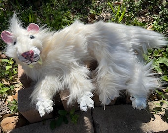 Snow White OOAK Smilodon Big Cat Art Doll Laying Down 16”