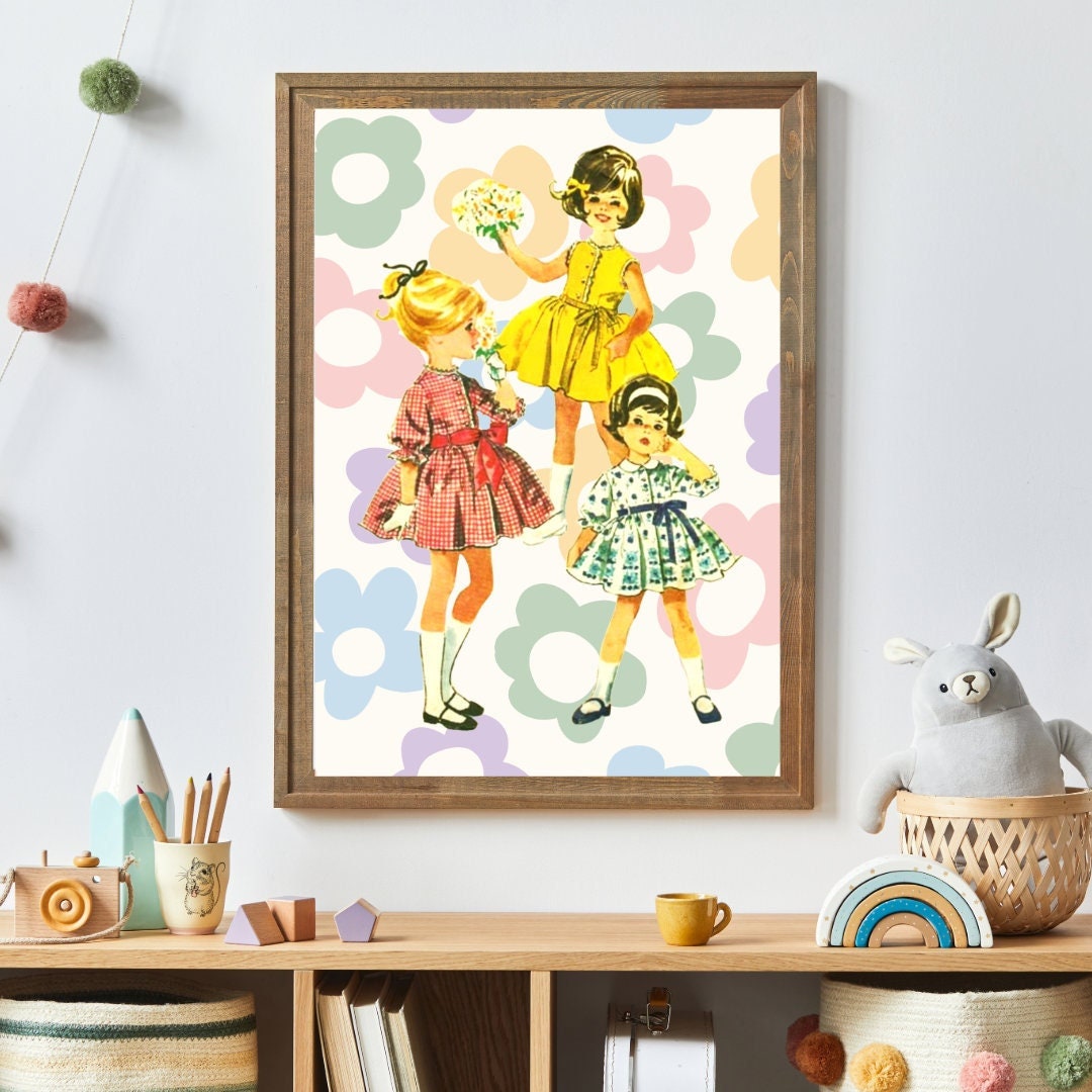 Wall Art Gloss Poster for Baby Nursery or Girls Room Playroom Retro ...