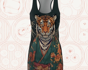 Women's Racerback Dress Body Hugging Wiggle Dress Dramatic Tiger Design