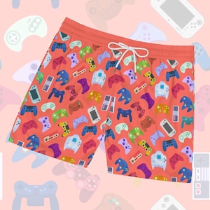 Men&#39;s Mid-Length Swim Shorts Retro Video Game Controller Bathing Suit Design