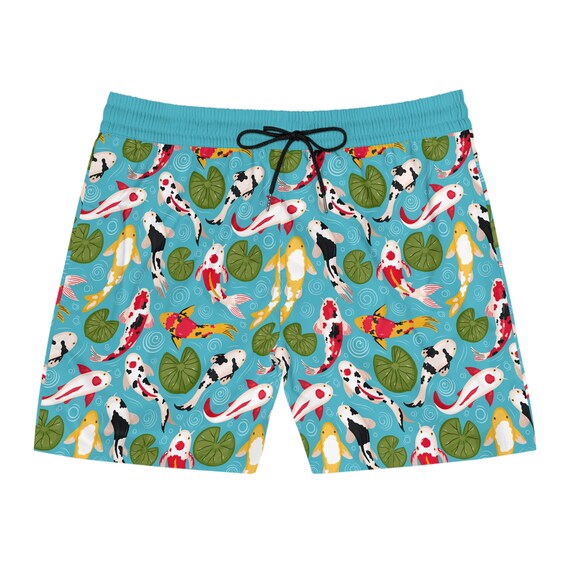 Men's Retro Koi Fish Swim Shorts: Mid-length Bathing Suit