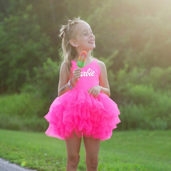 Neon pink soft tulle B girl tutu leotard