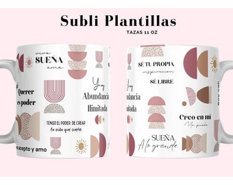 Afirmação EM ESPANHOL Design de sublimação de caneca de 11 onças arquivo png jpg e pdf •Caneca de café Boho • Ideal para o Dia da Mulher